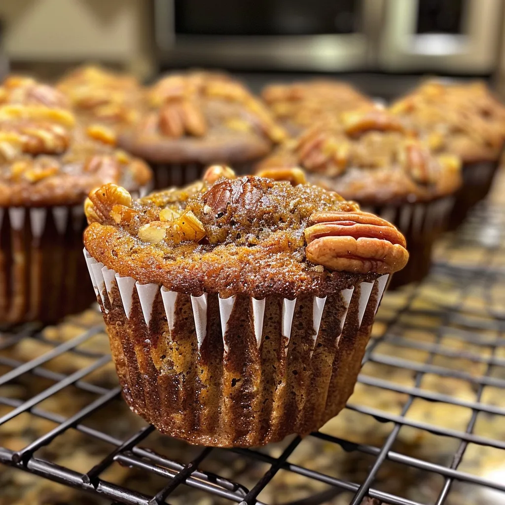 Side view of a banana nut muffin, showcasing its moist texture and scattered walnuts.