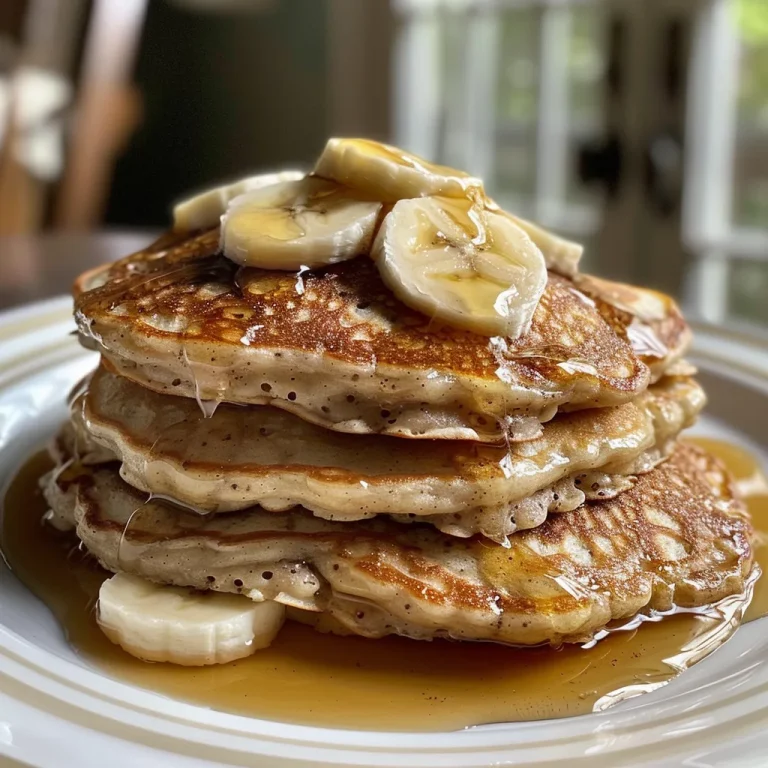 Fluffy Banana Oatmeal Pancakes A Simple Start to Your Day Close-up of fluffy banana oatmeal pancakes stacked on a plate.
