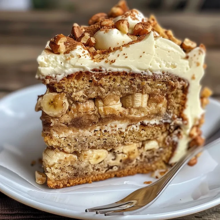 Close-up of a delicious Banana Walnut Cream Cake topped with chopped walnuts.