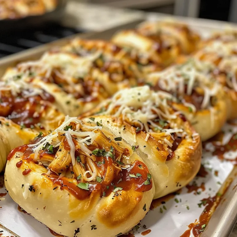 Close-up of cheesy BBQ chicken pizza rolls on a plate, showcasing a crispy golden-brown exterior.