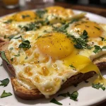 Juicy Cheesy Egg Toast with gooey cheese and an optional apple slice on the side.