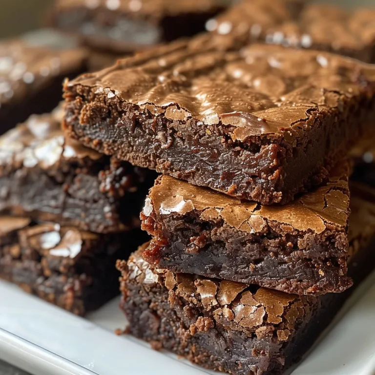 Close-up view of chewy homemade brownies with a glossy top.