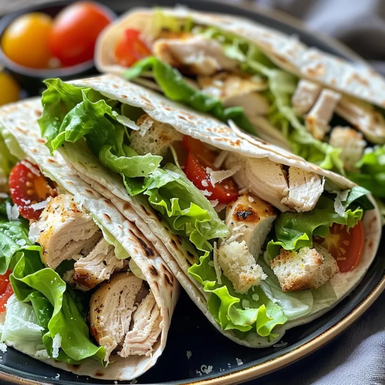 Quick and Delicious Chicken Caesar Wraps for Any Night Close-up view of a juicy Chicken Caesar Wrap, showcasing the vibrant ingredients inside.
