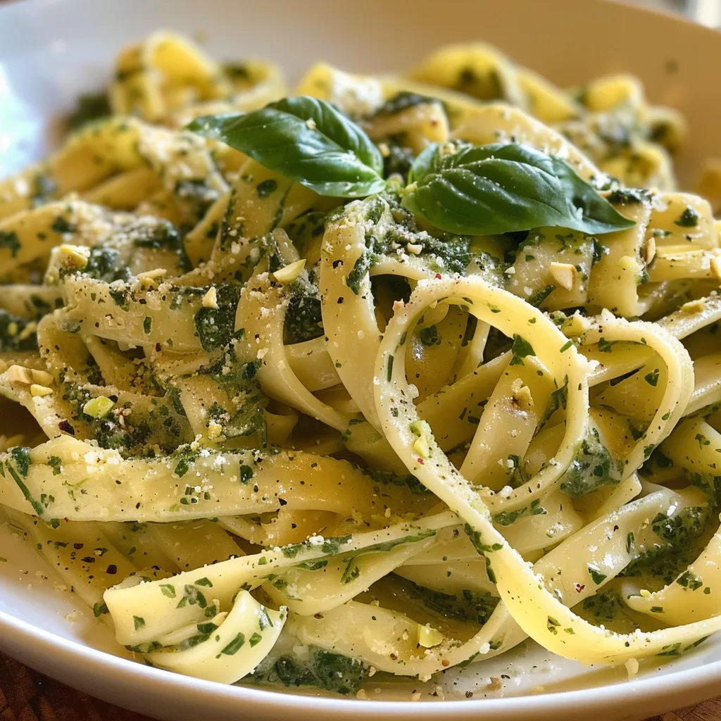 Side view of a bowl filled with creamy spinach sauce, showcasing its rich texture and herbs.
