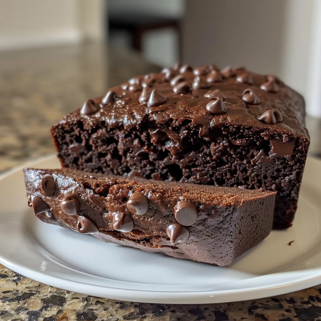 Deliciously moist double chocolate banana bread showcasing rich chocolate layers and banana texture.