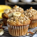 Side view of freshly baked banana muffins, revealing their delicious toppings.