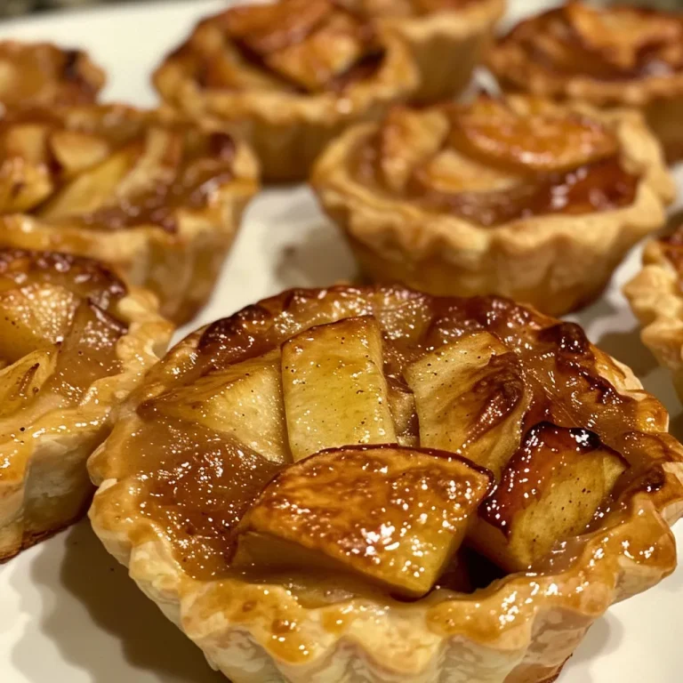 Close-up view of bite-sized mini apple pies with a flaky crust and visible apple filling.