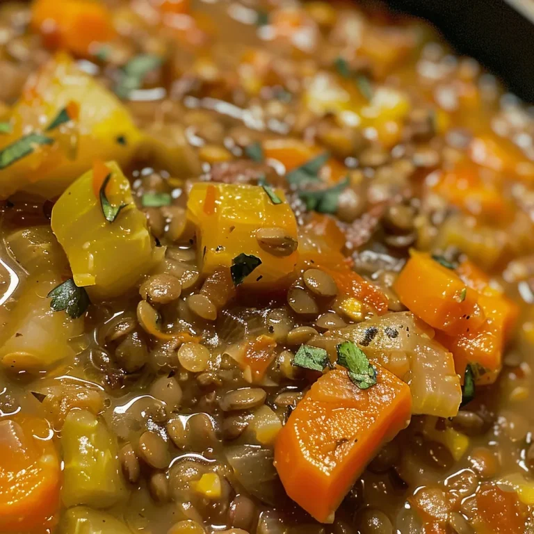 Nourishing Comfort: Your Ultimate Hearty Veggie Loaded Lentil Soup Recipe A rich lentil soup displayed in a bowl, showcasing various vegetables.