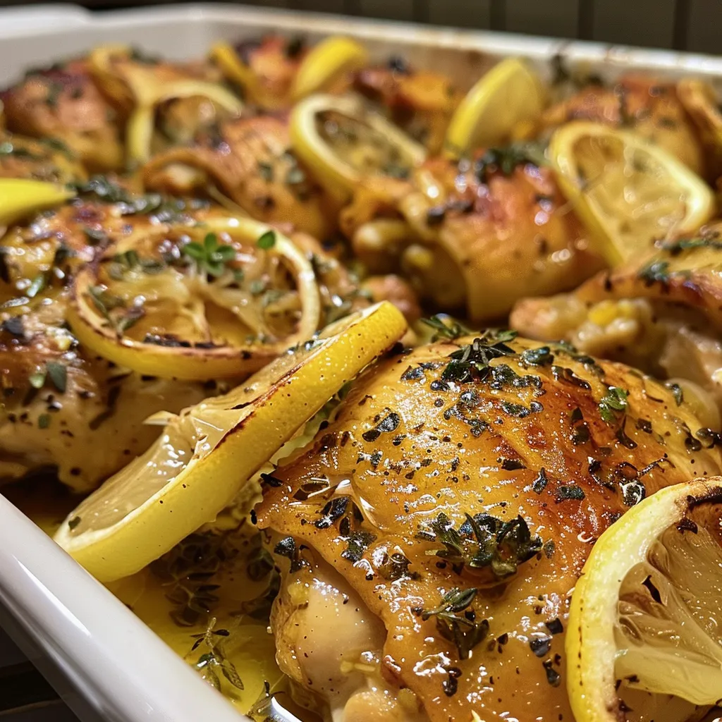 A side view of seasoned Lemon Garlic Chicken on a plate.