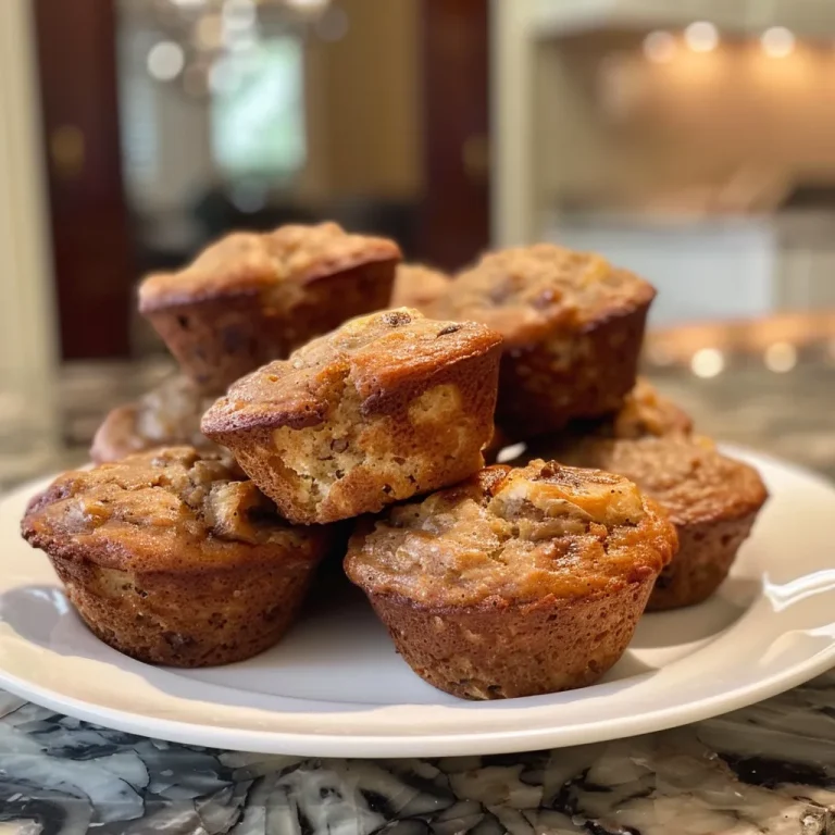 Close-up view of golden-brown mini banana muffins on a wooden surface.