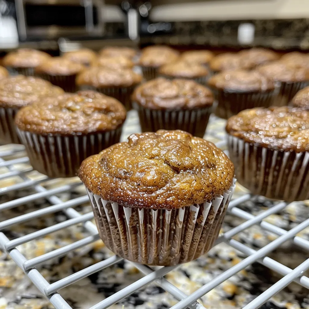 Side view of freshly baked mini banana muffins with a moist texture.