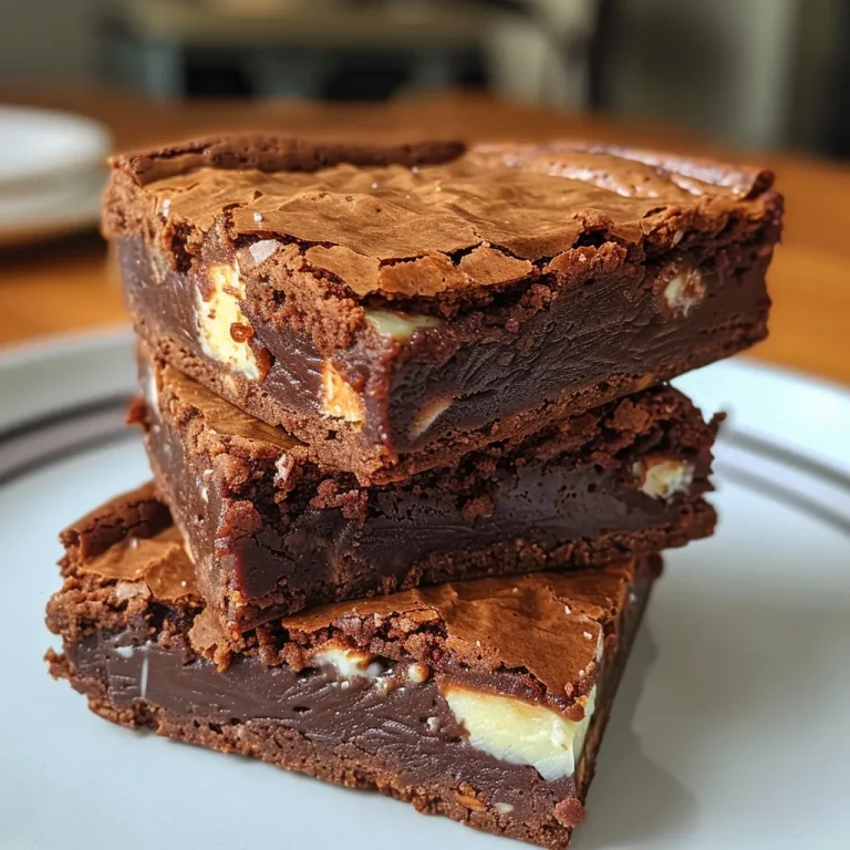 Close-up side view of mini brownies topped with white chocolate chunks.