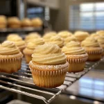 Close-up view of several mini cupcakes with colorful frosting.