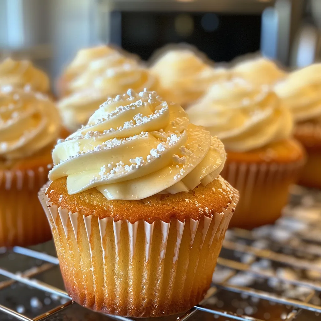 Side view of delicious mini cupcakes topped with creamy frosting.