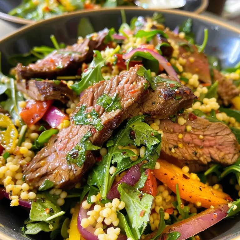 Juicy Moroccan beef stir-fry strips atop a bed of couscous and assorted vegetables.