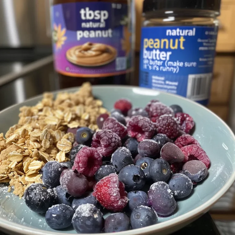 Detailed shot of a berry crumble with a golden crust and fresh berries.