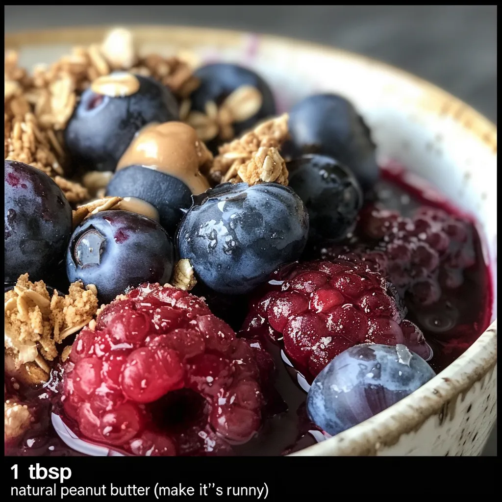 Tasty-looking protein berry breakfast crumble garnished with chia seeds.