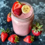Juicy strawberry banana smoothie showcasing a thick, creamy texture.