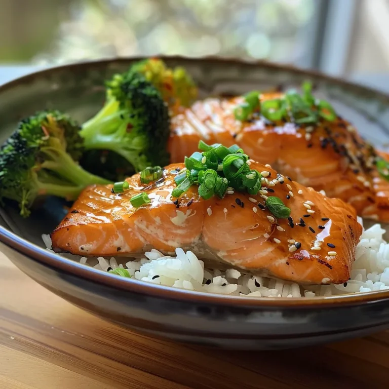 Deliciously Easy Teriyaki Salmon Bowls A Quick and Flavorful Dinner A close-up view of a Teriyaki Salmon Bowl featuring salmon, broccoli, and rice.
