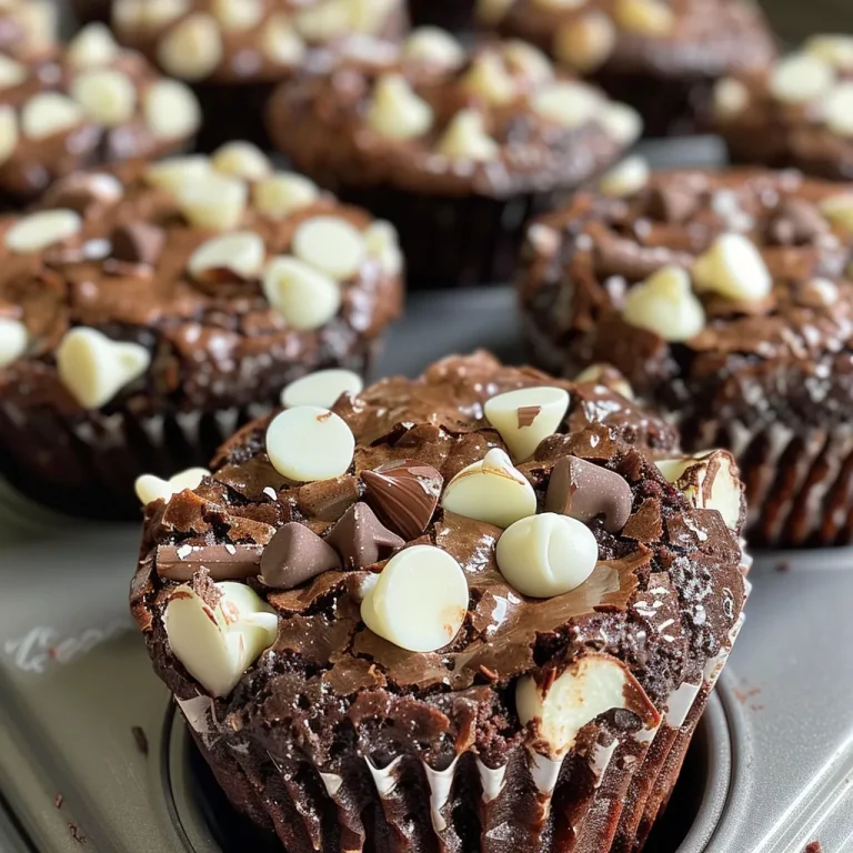 Close-up of a delicious triple-chocolate brownie cup topped with melted chocolate.