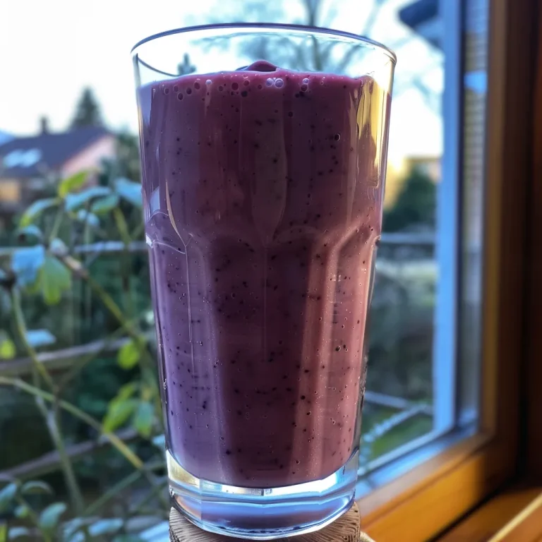Close-up view of a creamy pink vanilla berry smoothie in a glass.