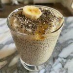 A close-up of creamy vanilla chia pudding topped with fresh berries and nuts.