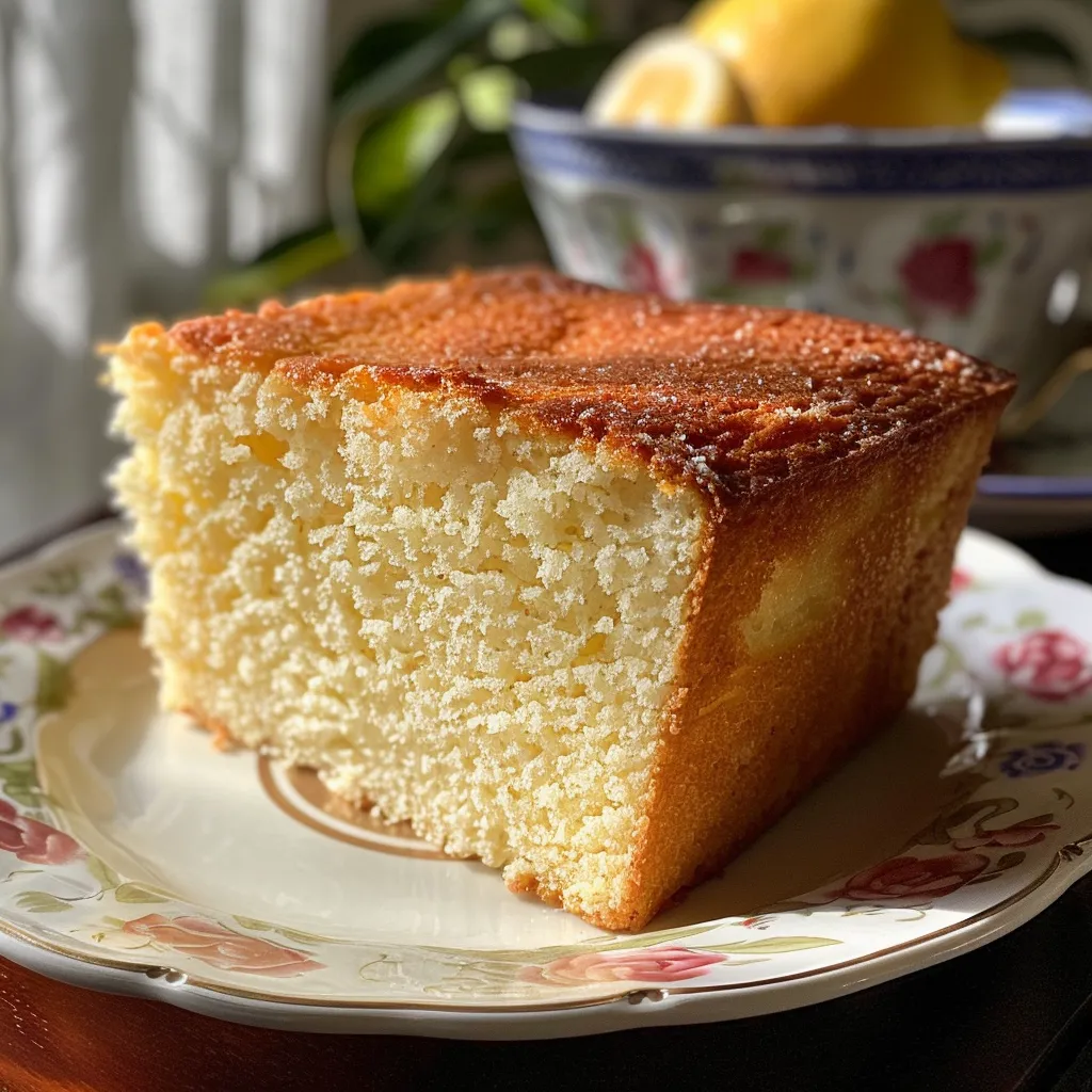 An iPhone photo capturing the side profile of a yogurt cake, focusing on its airy structure and inviting appearance.
