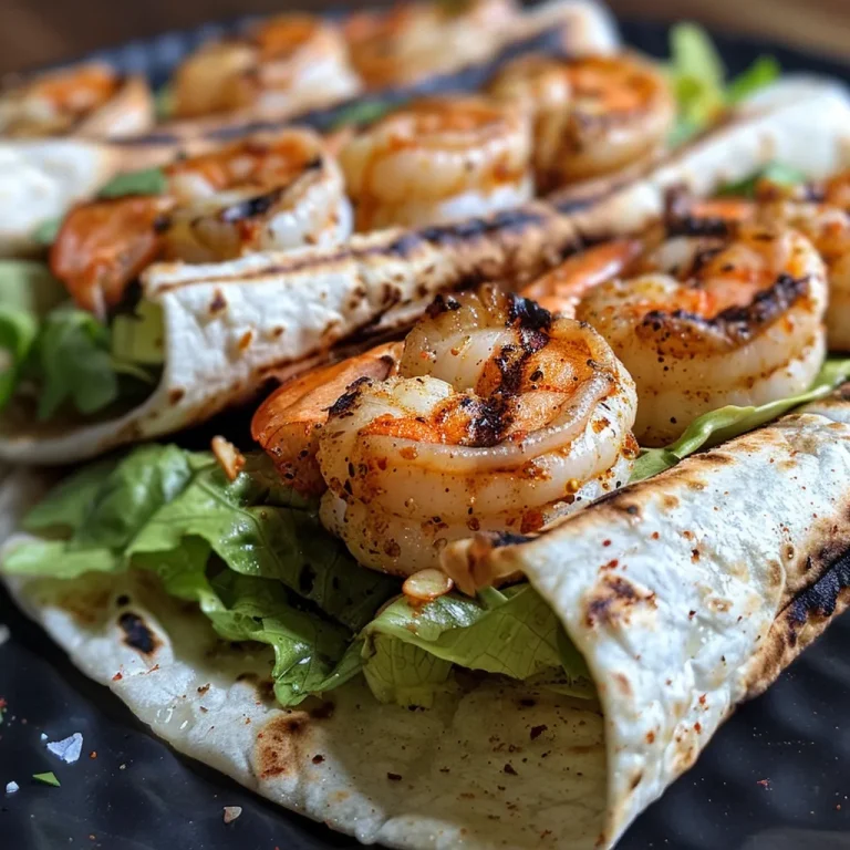 Elevate Your Lunch Game with Zesty Grilled Shrimp Caesar Wraps A close-up view of Zesty Grilled Shrimp Caesar Wraps, showcasing shrimp and fresh ingredients.