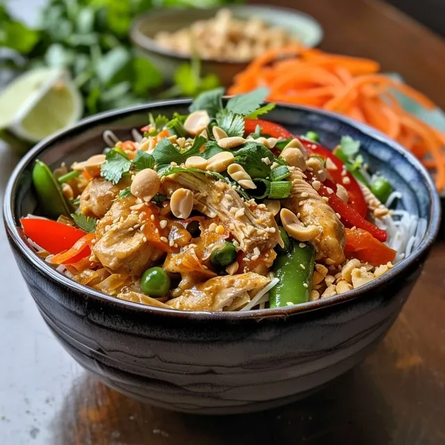 Close-up view of a vibrant roasted vegetable rice bowl, featuring brown rice, bell pepper, zucchini, and red onion.