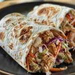 Juicy BBQ chicken and colorful coleslaw wrapped in a tortilla.