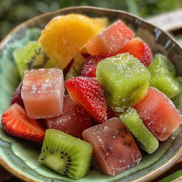 Refreshing Fruit Ice Cubes A Simple Way to Elevate Your Drinks Colorful ice cubes infused with strawberries and kiwi.