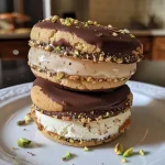 Close-up of mini ice cream cookie sandwiches featuring various flavors.
