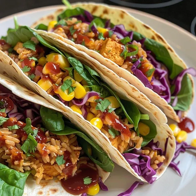Detailed shot of a Shredded BBQ Tofu Wrap showcasing its colorful fillings.