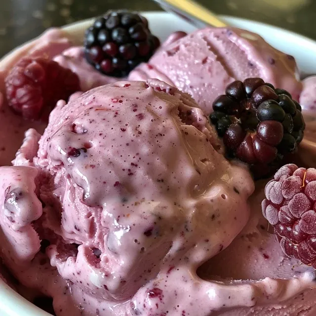 Side view of delicious berry frozen yogurt topped with crushed fruit.