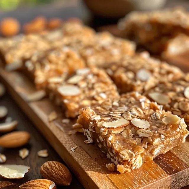 Side view of No Bake Almond Bars showcasing layered ingredients and texture.