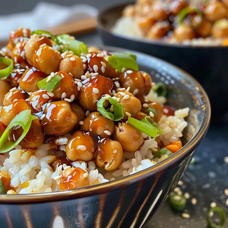 Quick and Flavor-Packed Teriyaki Chickpea Rice Bowls for Busy Nights Close-up of a vibrant 15-Minute Teriyaki Chickpea Rice Bowl garnished with green onions and sesame seeds.