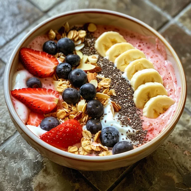 Whip Up a Delicious 5-Minute Smoothie Bowl for a Nourishing Start Side view of a colorful smoothie bowl topped with fresh fruits and nuts.