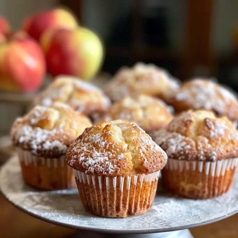 Close-up view of freshly baked apple muffins with a golden brown top.