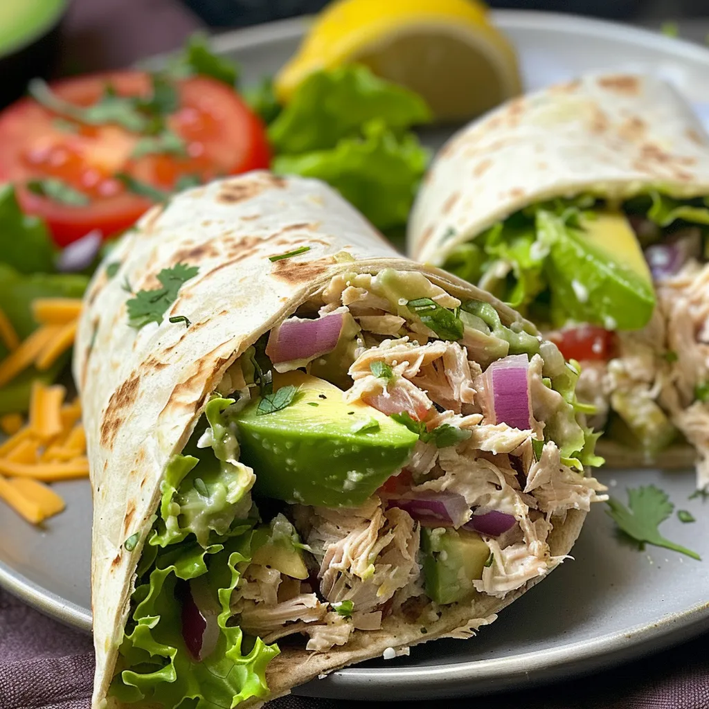 Side view of a vibrant avocado ranch tuna wrap showcasing its colorful fillings.