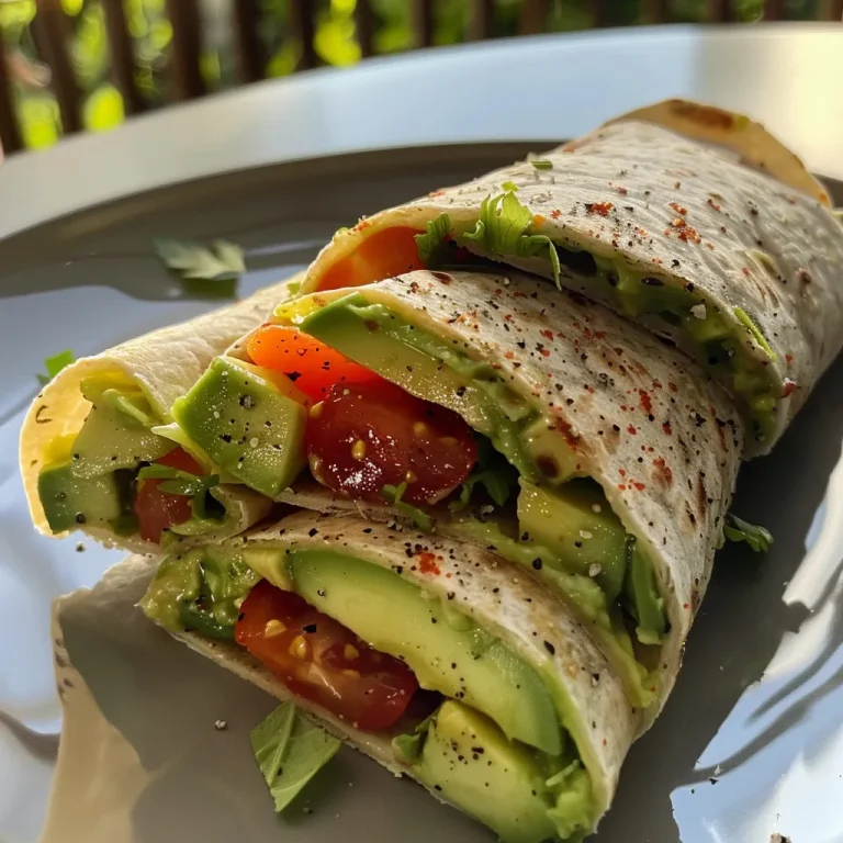 Quick and Delicious Avocado Wraps for Busy Days A side view of a fresh avocado wrap filled with vibrant ingredients.