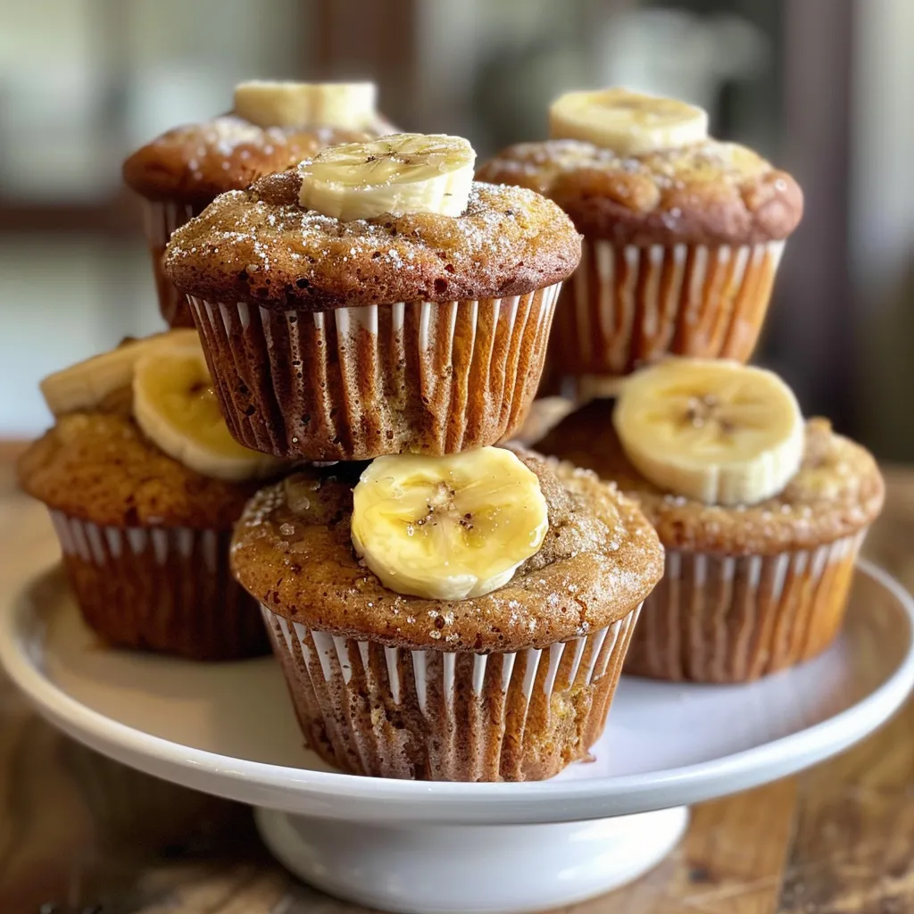 Side view of freshly baked banana muffins showcasing their fluffy interior and uneven surface.