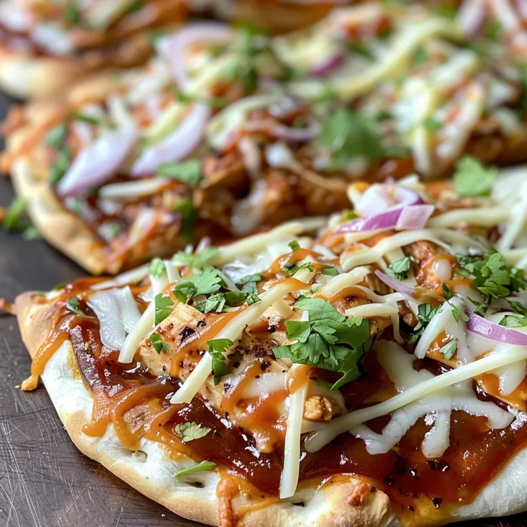 Close-up view of BBQ Chicken Flatbread with melted cheese and fresh cilantro.