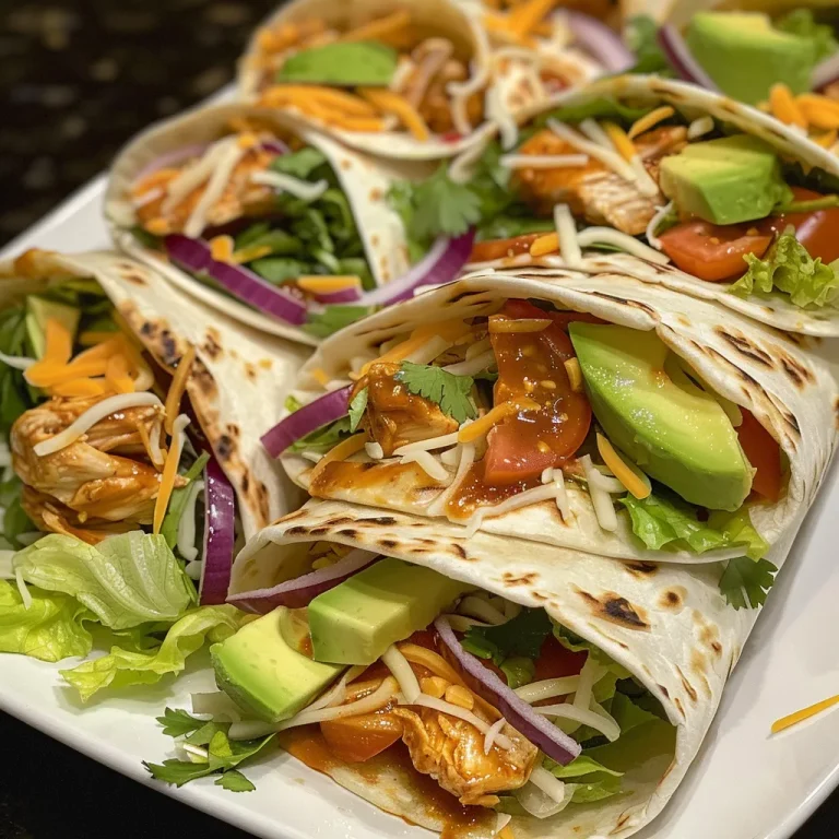 Close-up of a juicy BBQ chicken wrap filled with vibrant vegetables and cheese.