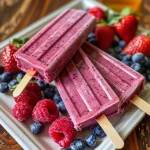 Close-up of colorful Berry Blast Ice Pops with visible fruit layers.