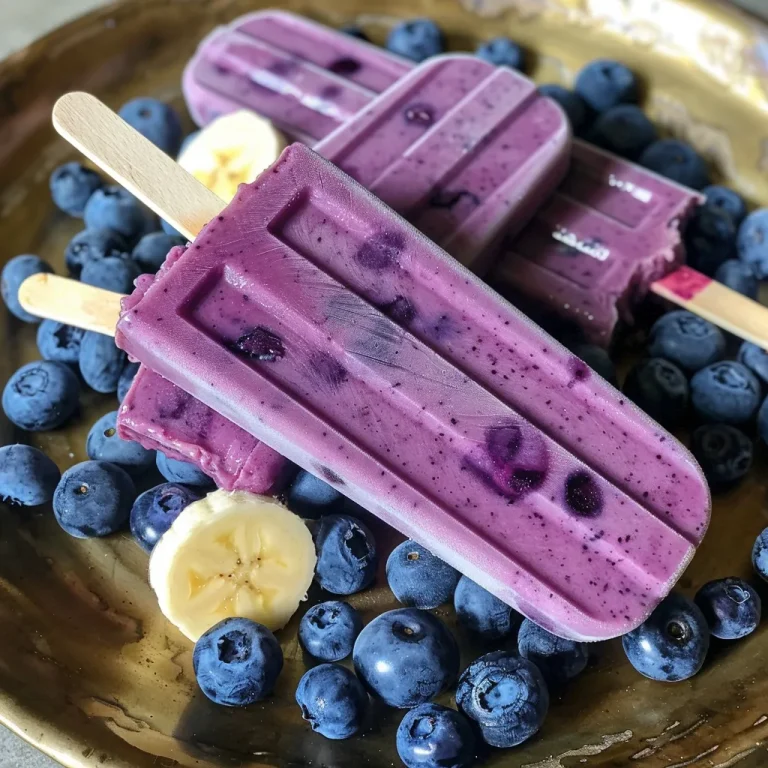 Close-up of Blueberry Banana Yogurt Pops with visible blueberry and banana layers.