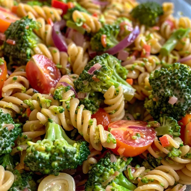 Brighten Your Table with This Effortless Broccoli Pasta Salad A colorful bowl of Broccoli Pasta Salad featuring broccoli florets, cherry tomatoes, and pasta.