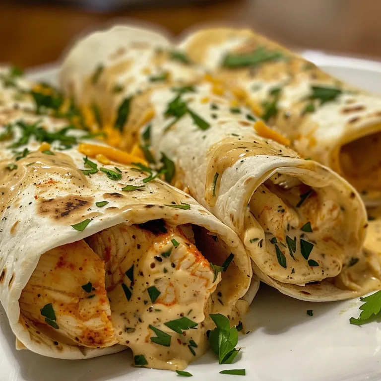 Close-up of Cheesy Garlic Chicken Wraps with melted cheese and garnished with parsley.