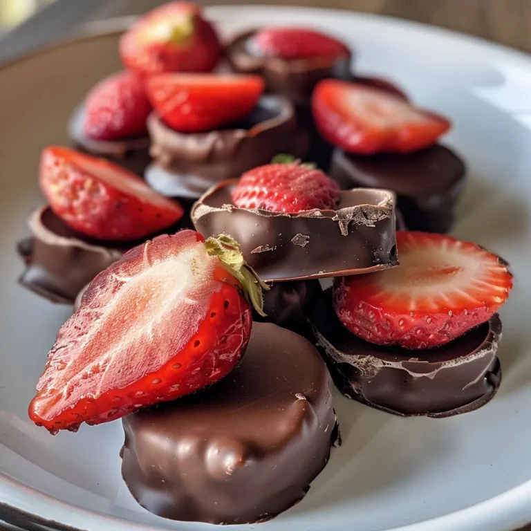 Close-up view of chocolate-covered strawberry yoghurt bites with glistening chocolate coating.