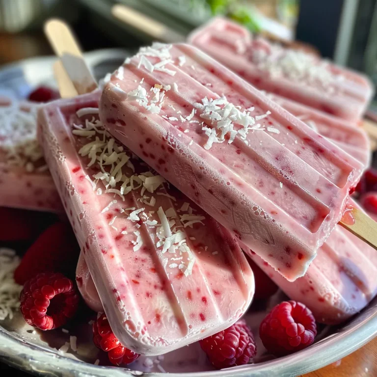 Close-up view of colorful Coconut Berry Popsicles with berries and coconut flakes.