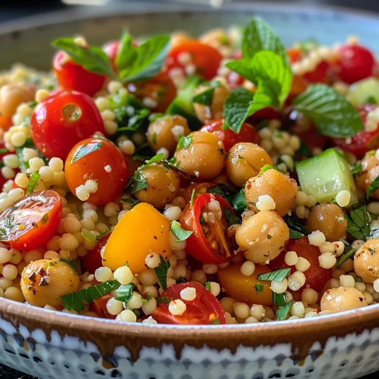 Brighten Up Your Plate A Wholesome Couscous Salad with Roasted Chickpeas Close-up view of a vibrant couscous salad with roasted chickpeas and fresh herbs.